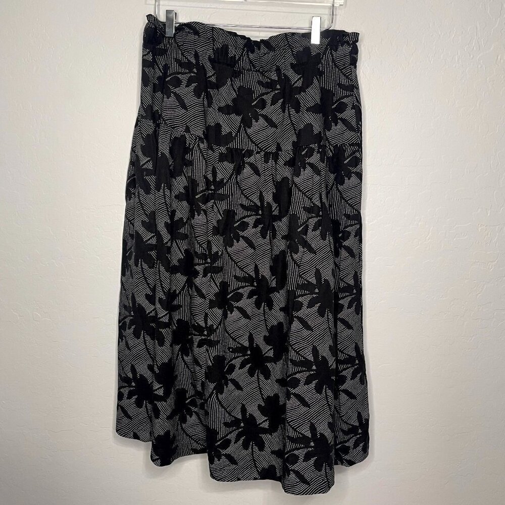 Universal Thread Tie Waist Button Front Black White Floral Midi Skirt XXL #32 - Picture 8 of 8